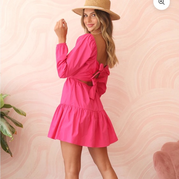 Adelyn Rae SANDI POPLIN TIE BACK Mini Dress Fuschia Pink Sz XS NEW - Picture 2 of 12